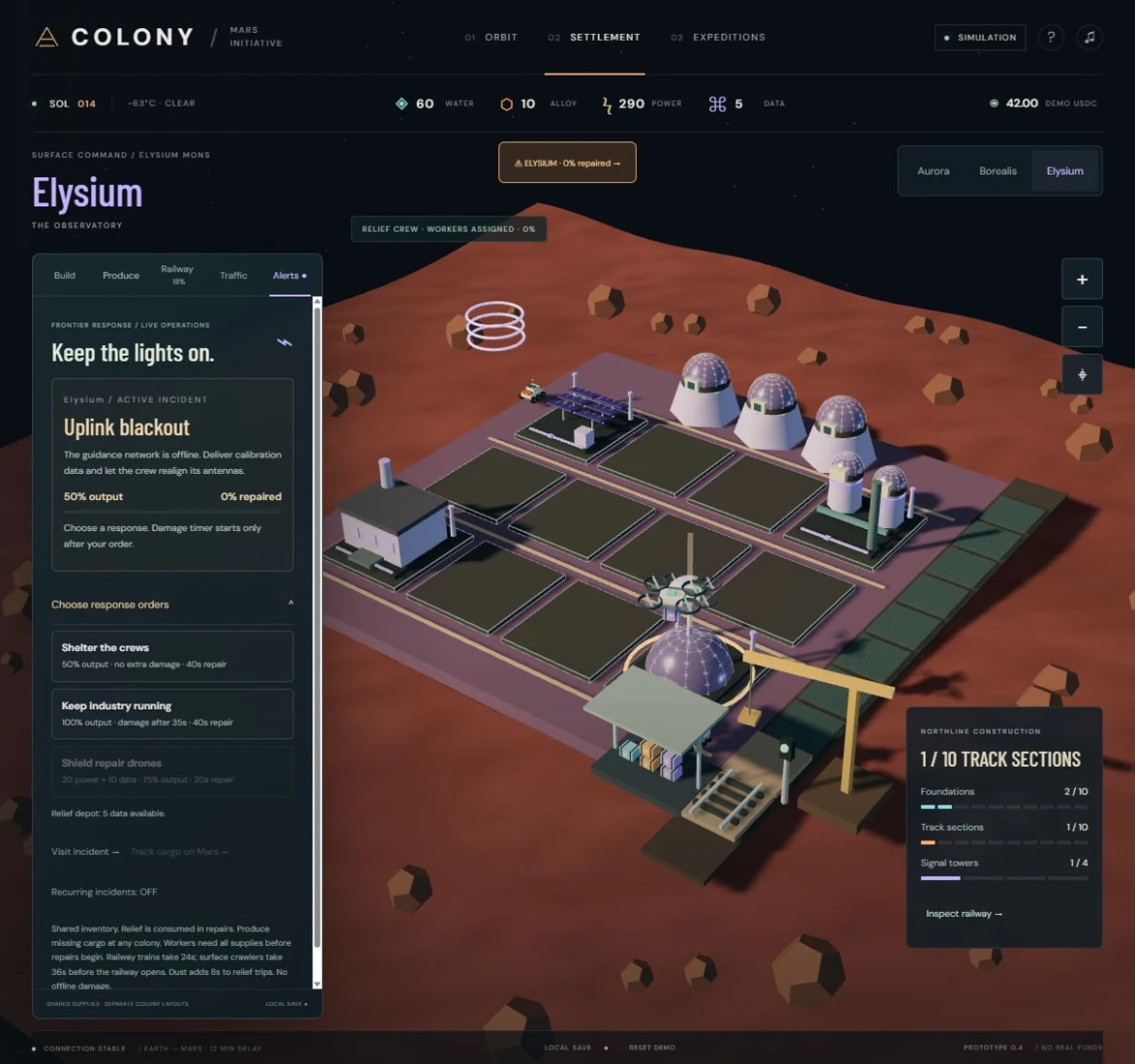 A colony emergency with supply deliveries and repair decisions